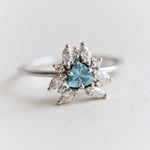 Layla | 14K Trillion Aquamarine & Diamond Petite Cocktail Ring - Emi Conner Jewelry 