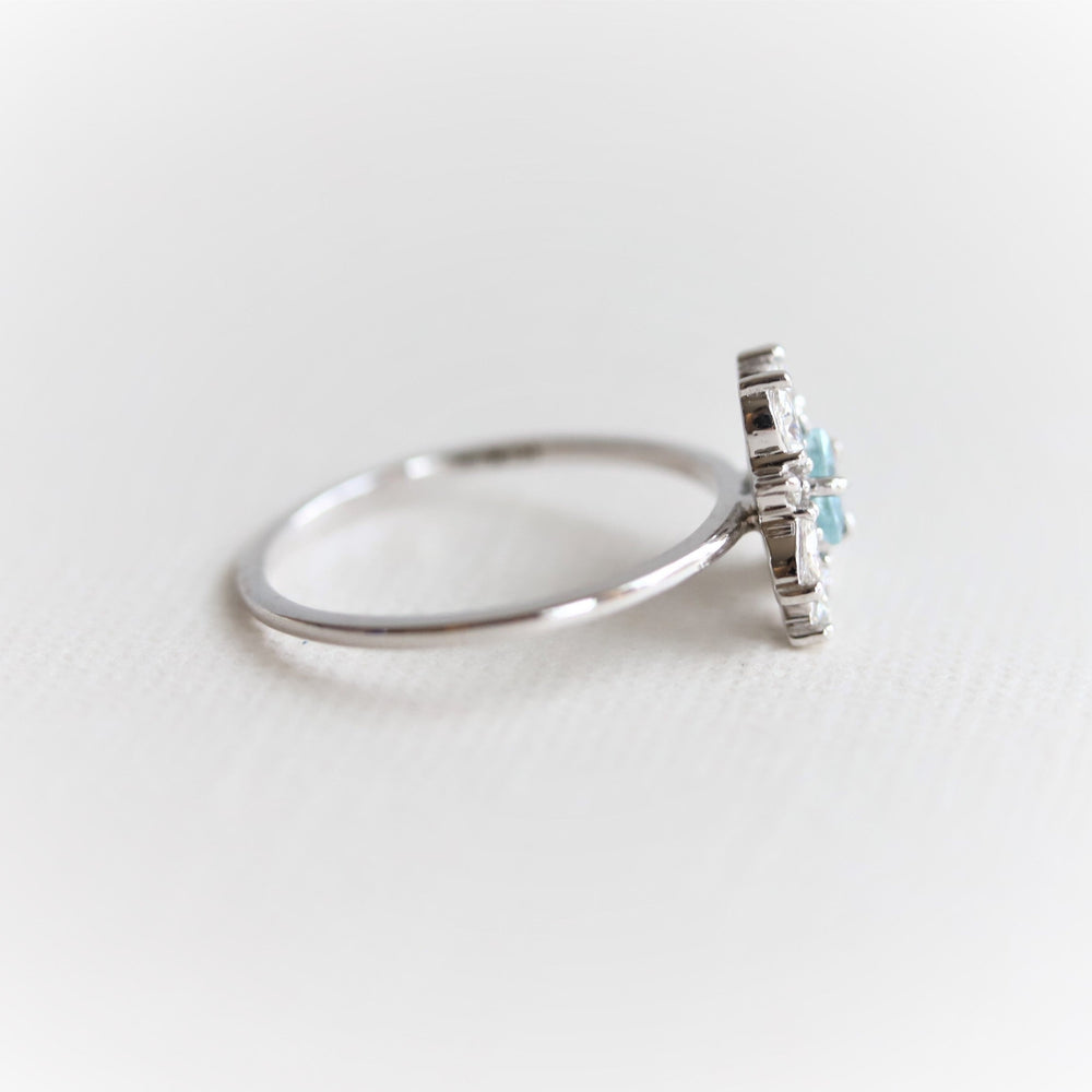 Layla | 14K Trillion Aquamarine & Diamond Petite Cocktail Ring - Emi Conner Jewelry 