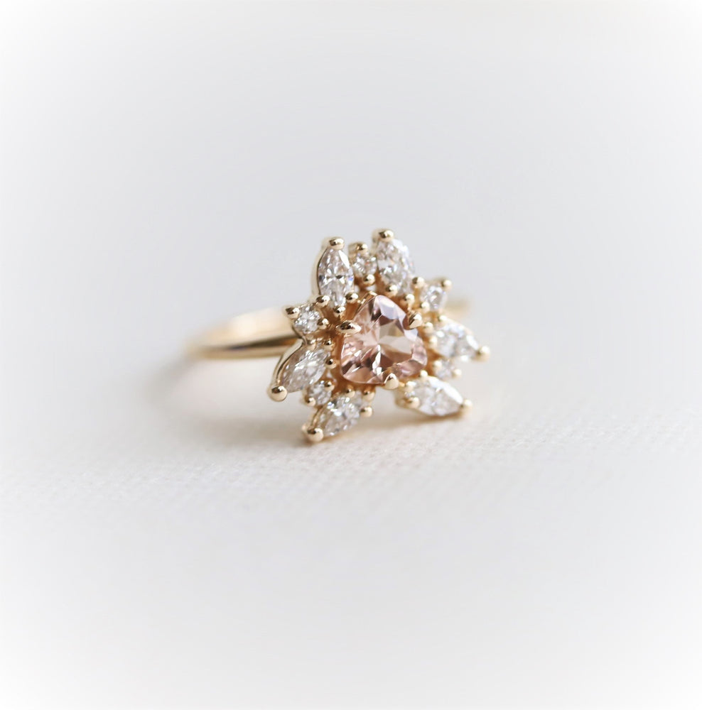 Layla | 14K Trillion Morganite & Diamond Petite Cocktail Ring - Emi Conner Jewelry 