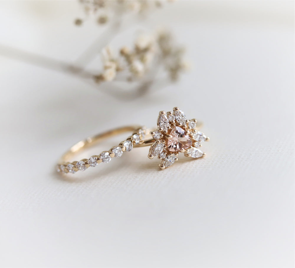 Layla | 14K Trillion Morganite & Diamond Petite Cocktail Ring - Emi Conner Jewelry 