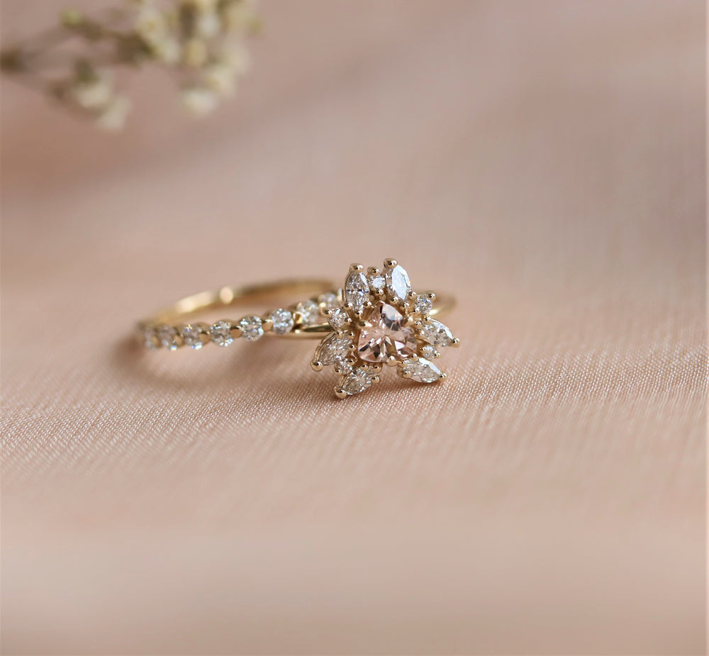 Layla | 14K Trillion Morganite & Diamond Petite Cocktail Ring - Emi Conner Jewelry 