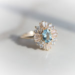 Victoria | 14K Aquamarine & CZ Fancy Halo Ring - Emi Conner Jewelry 