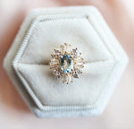 Victoria | 14K Aquamarine & CZ Fancy Halo Ring - Emi Conner Jewelry 