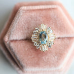 Victoria | 14K Aquamarine & CZ Fancy Halo Ring - Emi Conner Jewelry 