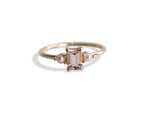 EVA | 14K Emerald Cut Peach Morganite and Pearl Side Stone Ring - Emi Conner Jewelry 