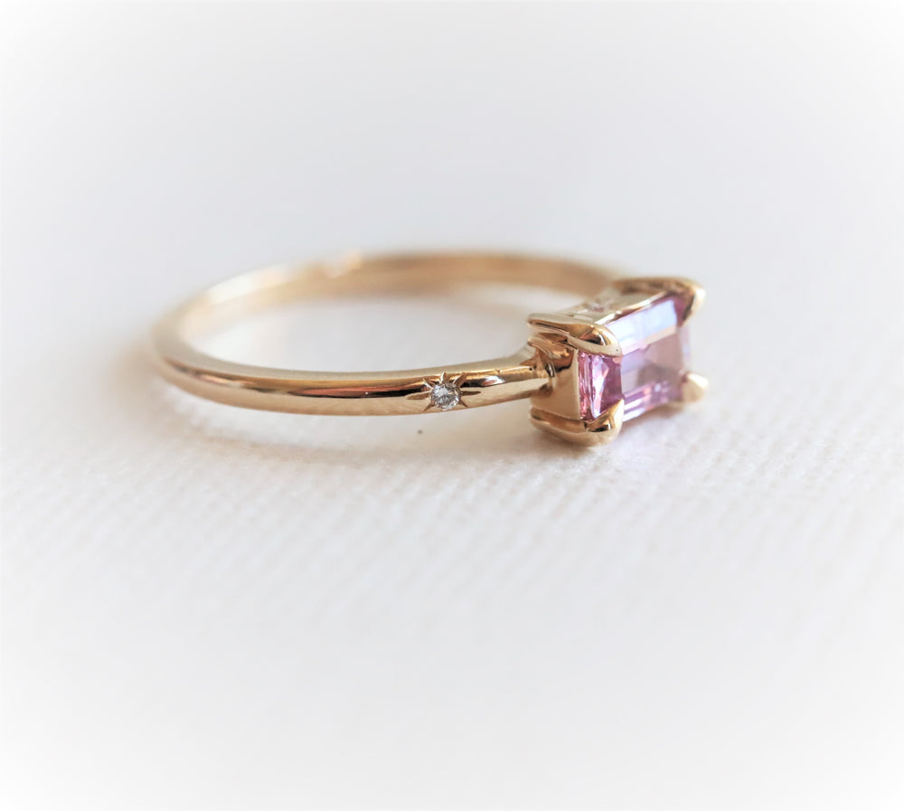 Stella | 14K Emerald Cut Pink Sapphire Hidden Star Ring - Emi Conner Jewelry 