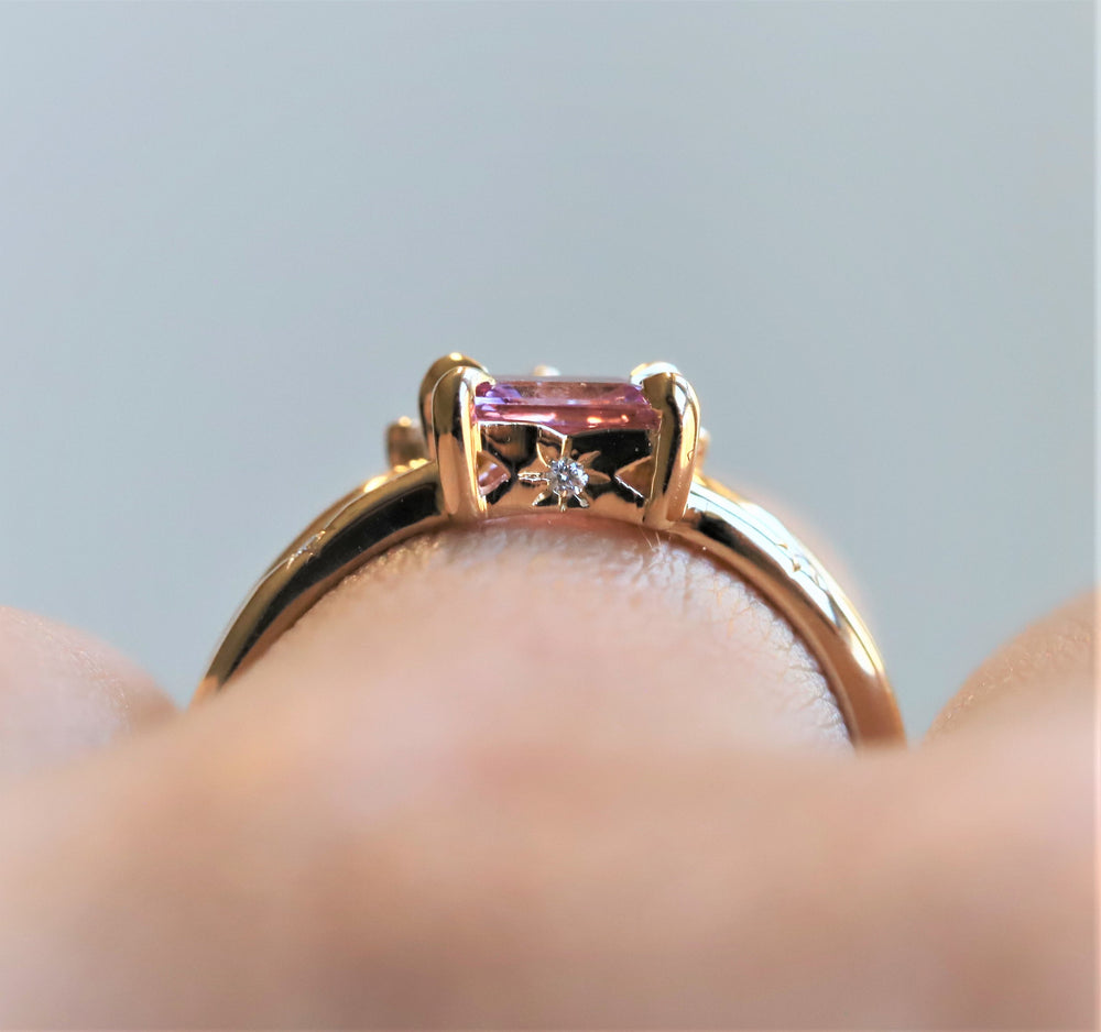 Stella | 14K Emerald Cut Pink Sapphire Hidden Star Ring - Emi Conner Jewelry 