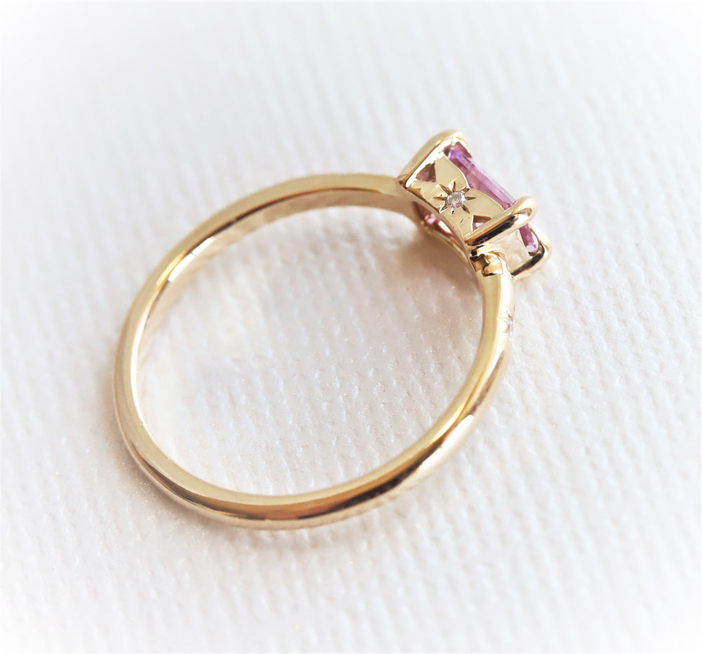 Stella | 14K Emerald Cut Pink Sapphire Hidden Star Ring - Emi Conner Jewelry 