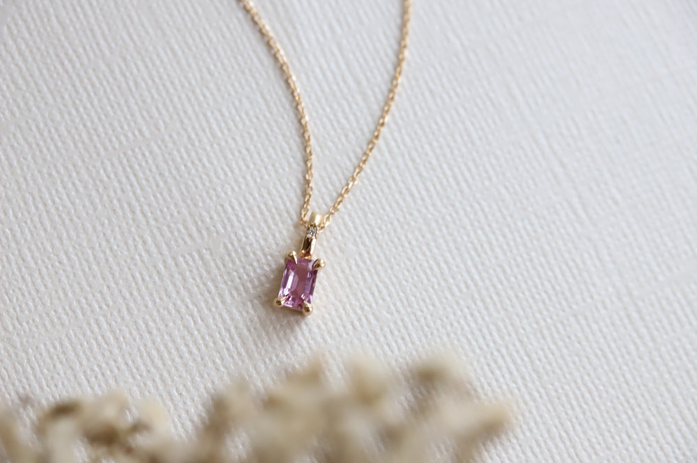 Stella | 14K Emerald Cut Birthstone & Diamond Hidden Star Pendant with Chain - Emi Conner Jewelry 