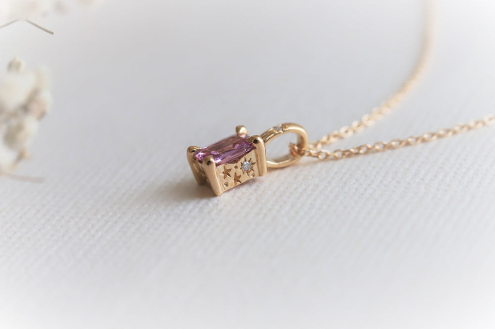 Stella | 14K Emerald Cut Birthstone & Diamond Hidden Star Pendant with Chain - Emi Conner Jewelry 