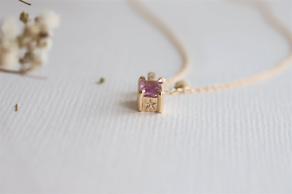 Stella | 14K Emerald Cut Birthstone & Diamond Hidden Star Pendant with Chain - Emi Conner Jewelry 