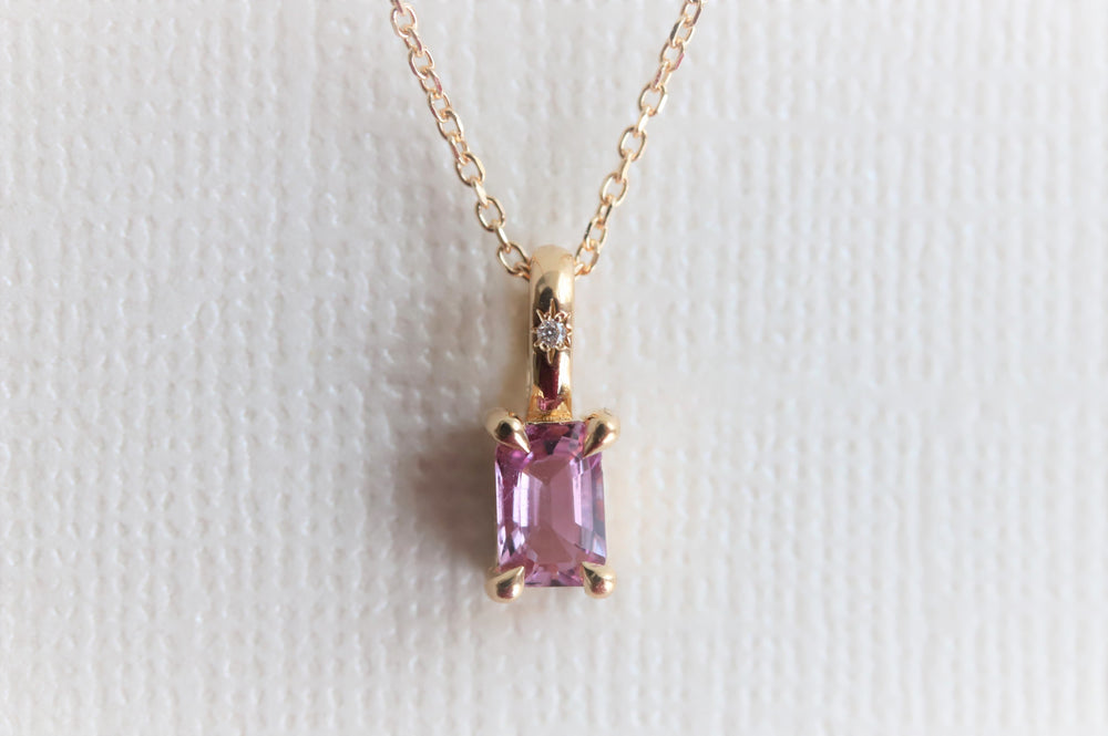 Stella | 14K Emerald Cut Pink Sapphire Hidden Star Pendant and Necklace - Emi Conner Jewelry 