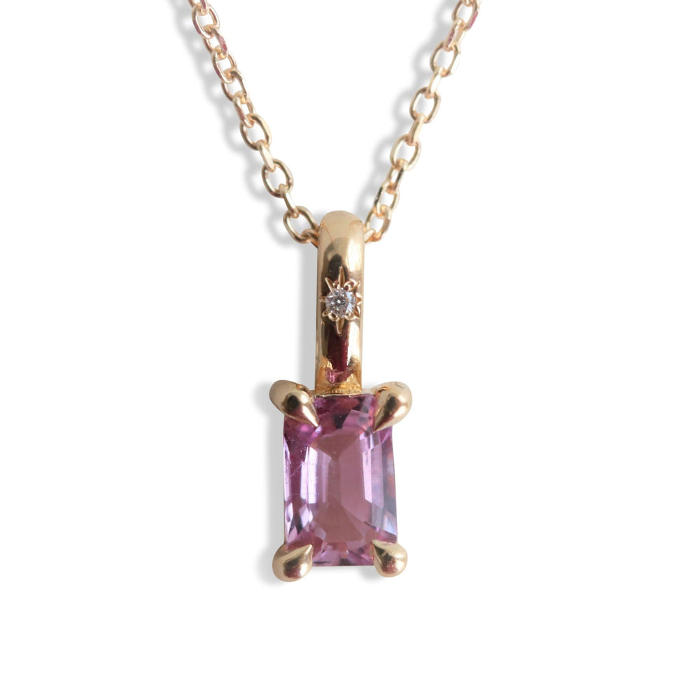 Stella | 14K Emerald Cut Birthstone & Diamond Hidden Star Pendant with Chain - Emi Conner Jewelry 