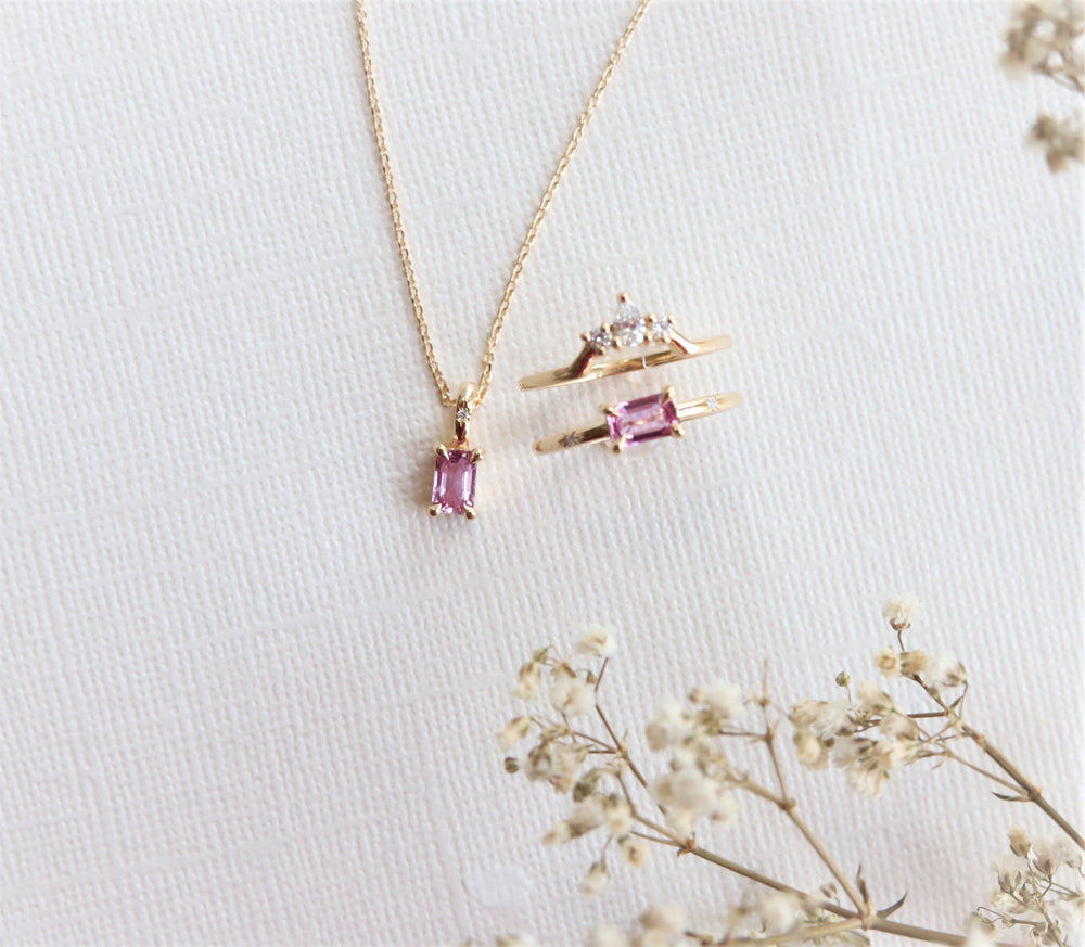 Stella | 14K Emerald Cut Birthstone & Diamond Hidden Star Pendant with Chain - Emi Conner Jewelry 