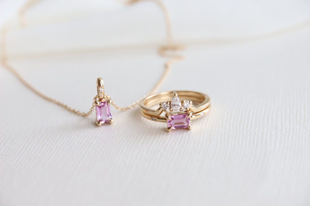 Stella | 14K Emerald Cut Pink Sapphire Hidden Star Ring - Emi Conner Jewelry 