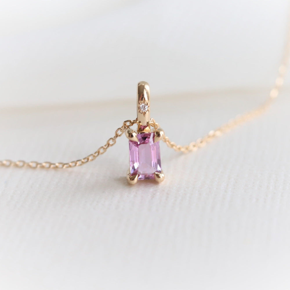 Stella | 14K Emerald Cut Birthstone & Diamond Hidden Star Pendant with Chain - Emi Conner Jewelry 