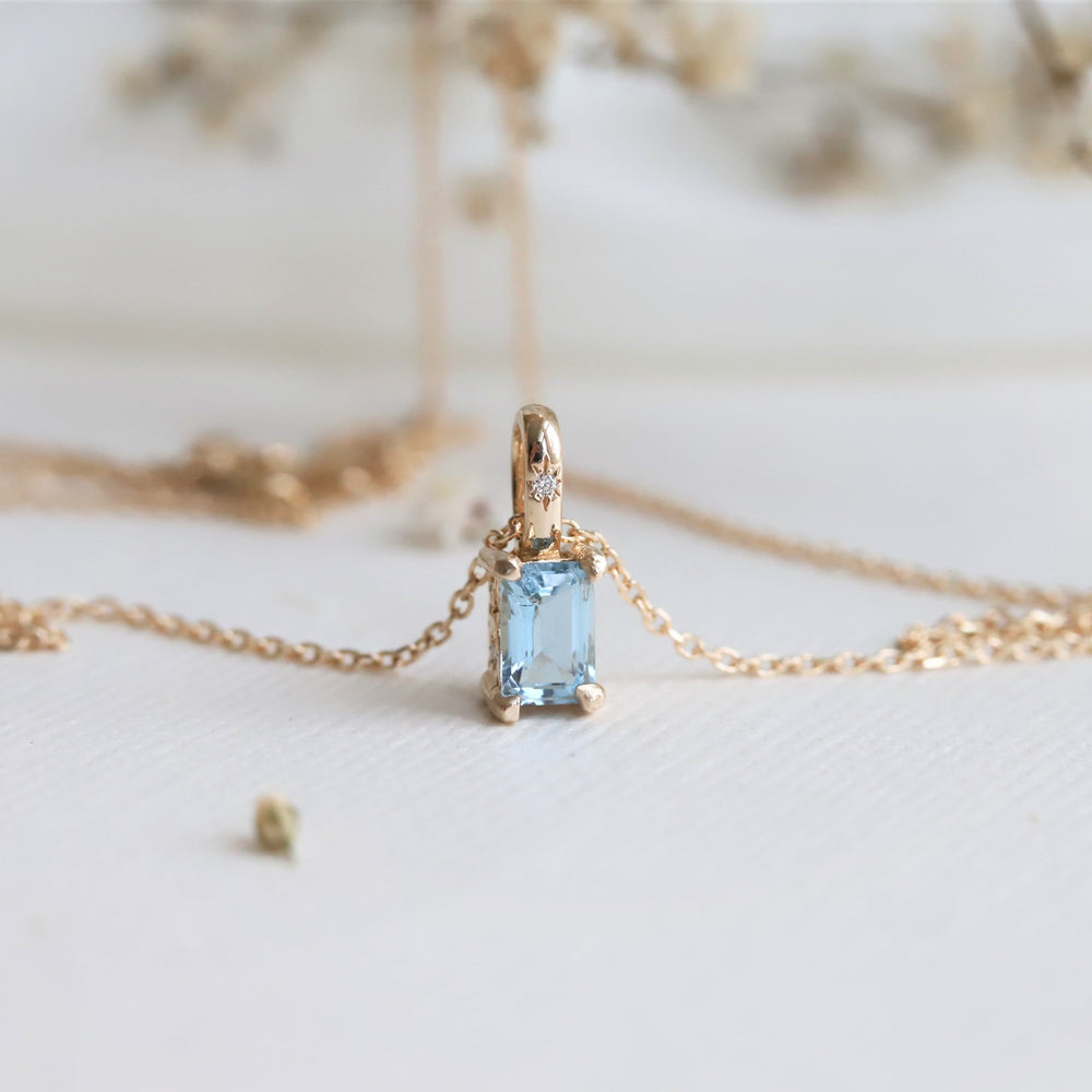 Stella | 14K Emerald Cut Birthstone & Diamond Hidden Star Pendant with Chain - Emi Conner Jewelry 