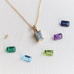 Stella | 14K Emerald Cut Birthstone & Diamond Hidden Star Pendant with Chain - Emi Conner Jewelry 