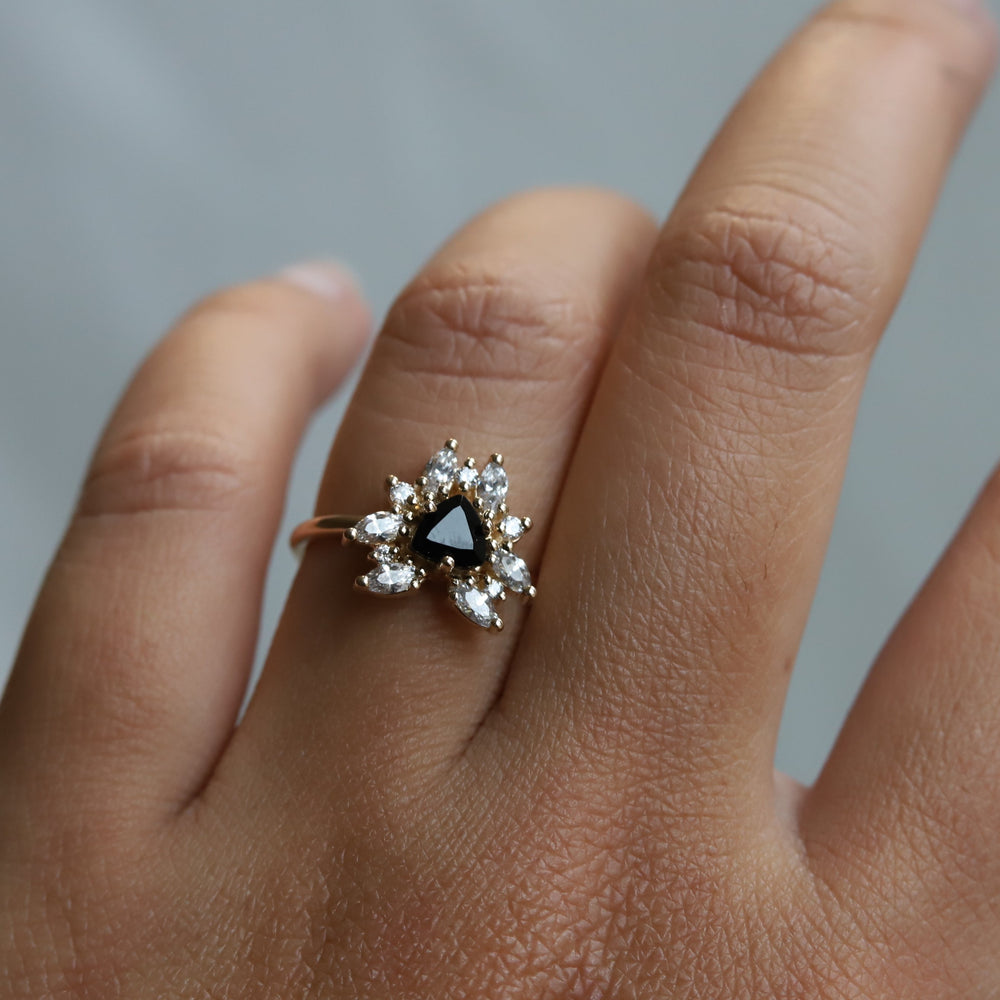 Layla | 14K Trillion Black Onyx & Diamond Petite Cocktail Ring - Emi Conner Jewelry 