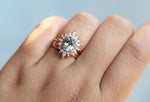 Lana | 14K Oval Aquamarine & Diamond Fancy Halo Luxury Ring - Emi Conner Jewelry 