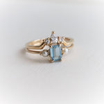 EVA | 14K Emerald Cut Aquamarine and Pearl Side Stone Ring - Emi Conner Jewelry 