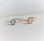 EVA | 14K Emerald Cut Aquamarine and Pearl Side Stone Ring - Emi Conner Jewelry 