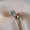 EVA | 14K Emerald Cut Aquamarine and Pearl Side Stone Ring - Emi Conner Jewelry 