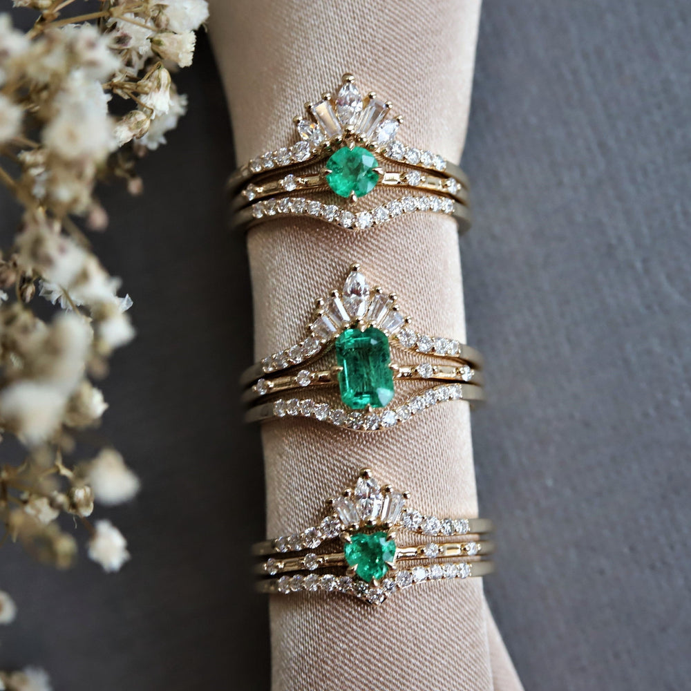 Aurora Crown (Emerald Cut) | 14K Gold Diamond Contour Band - Emi Conner Jewelry 