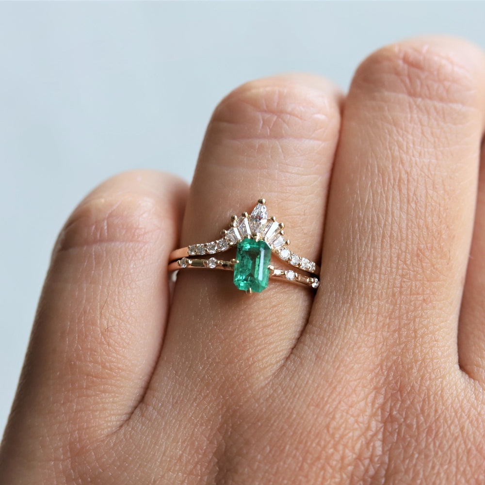 Aurora | 14K Emerald Cut Emerald & Diamond Accented Ring - Emi Conner Jewelry 