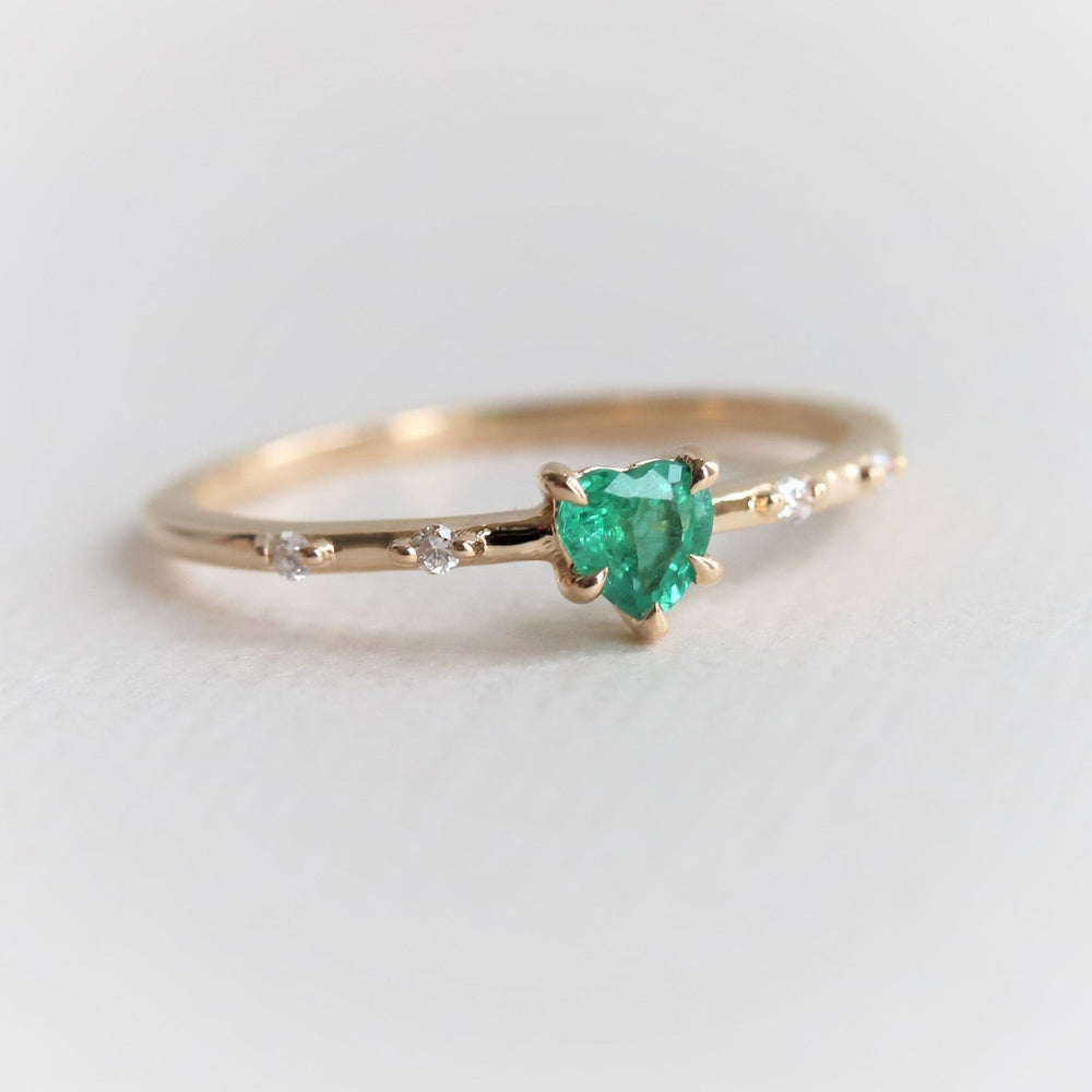 Aurora | 14K Heart Emerald & Diamond Accented Ring - Emi Conner Jewelry 