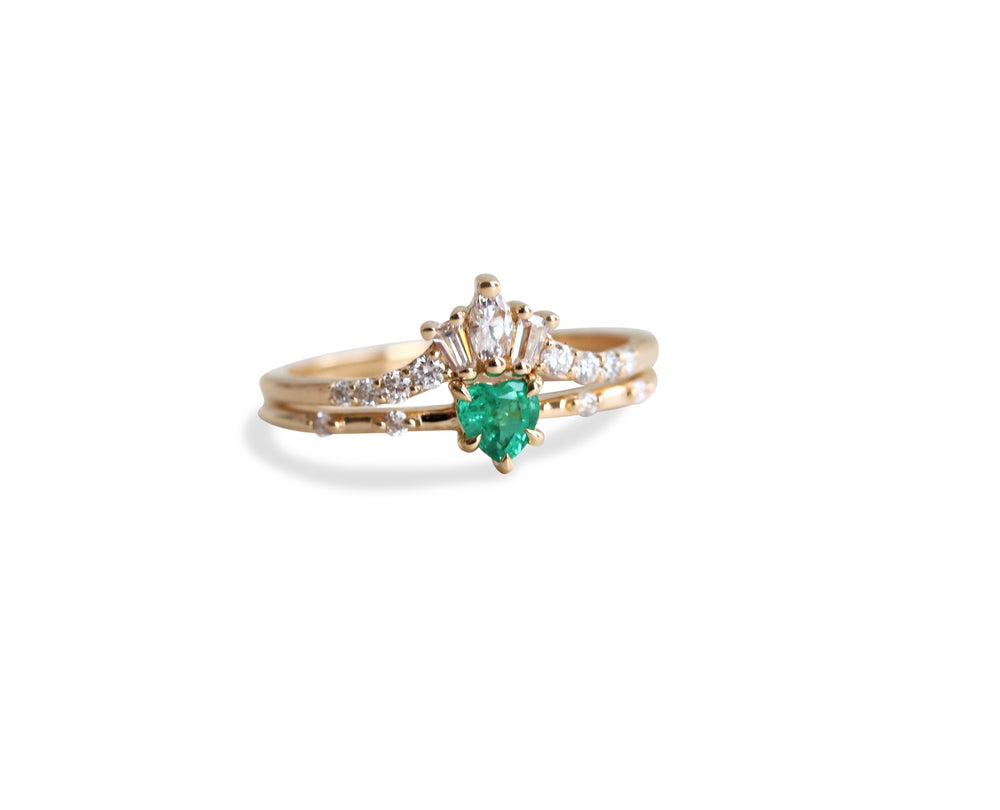 Aurora | 14K Heart Emerald & Diamond Accented Ring - Emi Conner Jewelry 