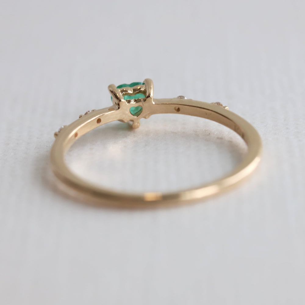 Aurora | 14K Heart Emerald & Diamond Accented Ring - Emi Conner Jewelry 