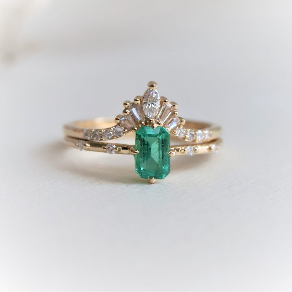 Aurora | Emerald Cut Emerald & Diamond Accented Ring – Emi Conner Jewelry