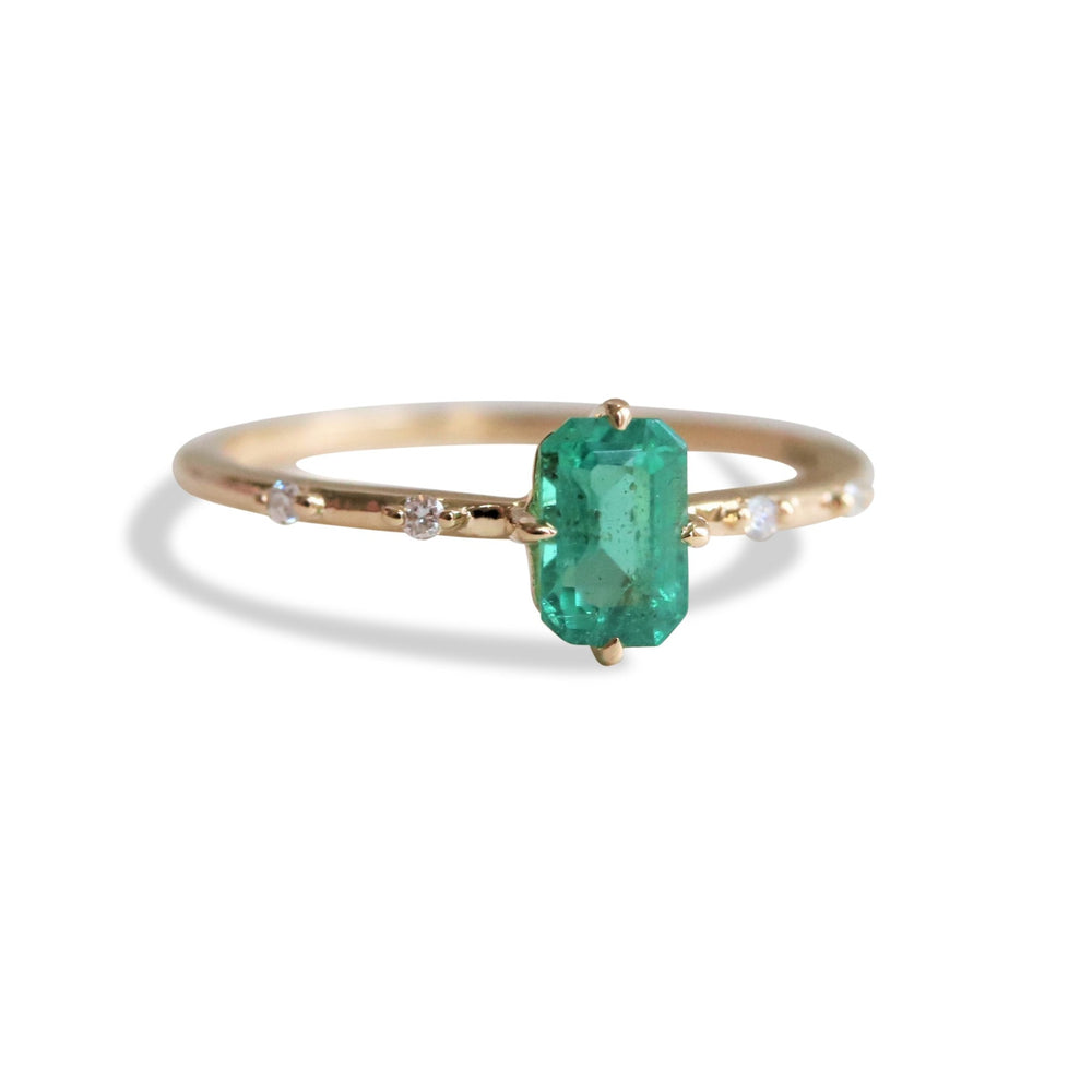Aurora | Emerald Cut Emerald & Diamond Accented Ring