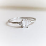 Alexis | 18K Emerald Cut Diamond & Triangle Diamond Ring - Emi Conner Jewelry 