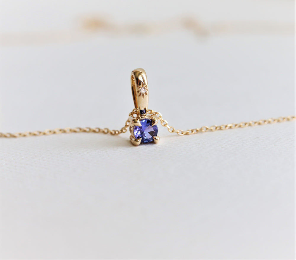 Stella | 14K Round Cut Birthstone & Diamond Hidden Star Pendant with Chain