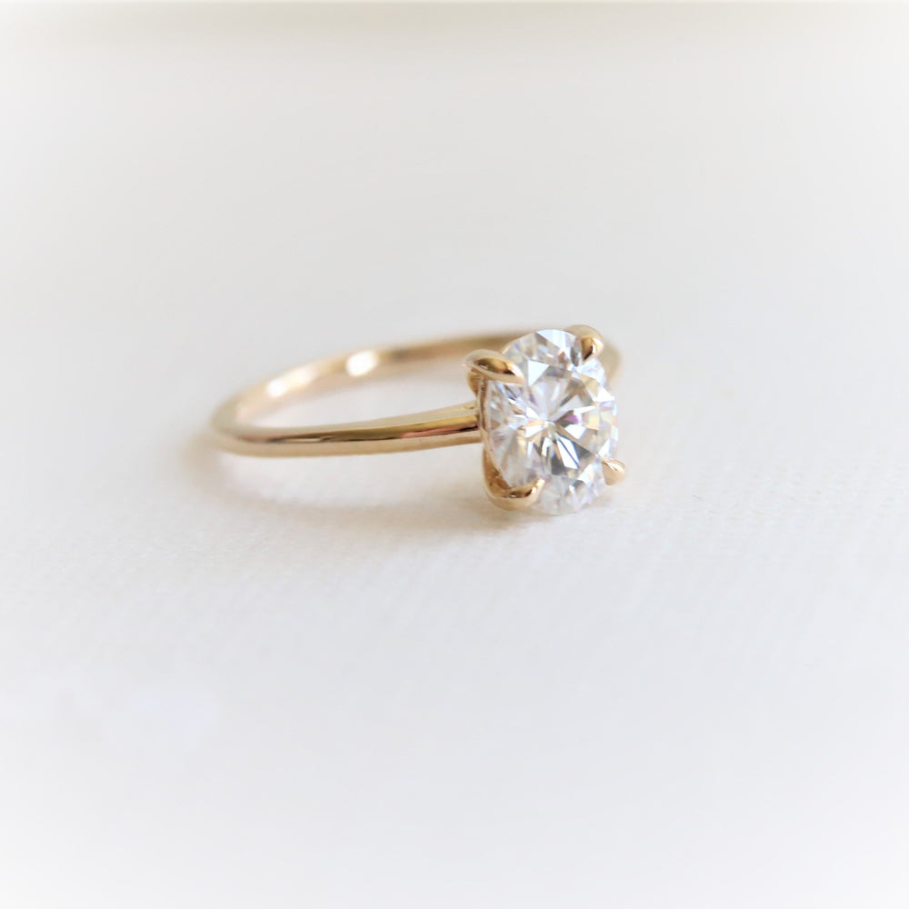 AVA | 8 x 6 mm Oval Moissanite® Dainty Cathedral Solitaire Ring - Emi Conner Jewelry 