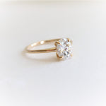AVA | 8 x 6 mm Oval Moissanite® Dainty Cathedral Solitaire Ring - Emi Conner Jewelry 