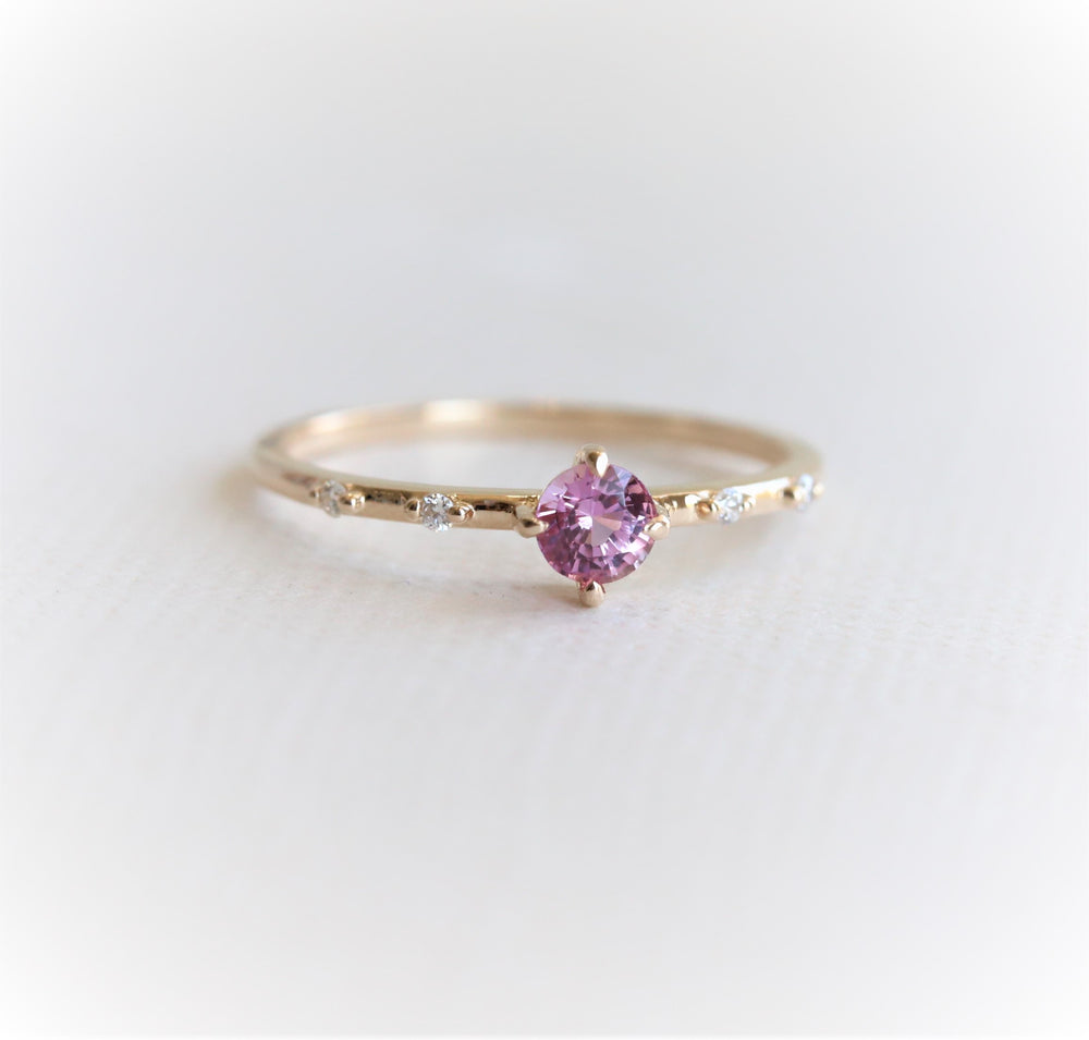 Aurora | 14K Round Pink Sapphire & Diamond Accented Ring