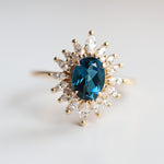 Lana | 14K Oval London Blue Topaz & CZ Fancy Halo Ring - Emi Conner Jewelry 