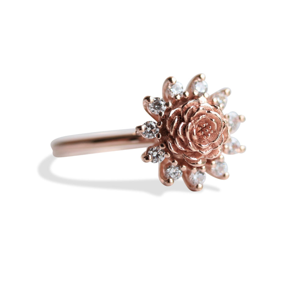 ROSE Halo Ring | 14K Rose Ring Diamond Halo - Emi Conner Jewelry 
