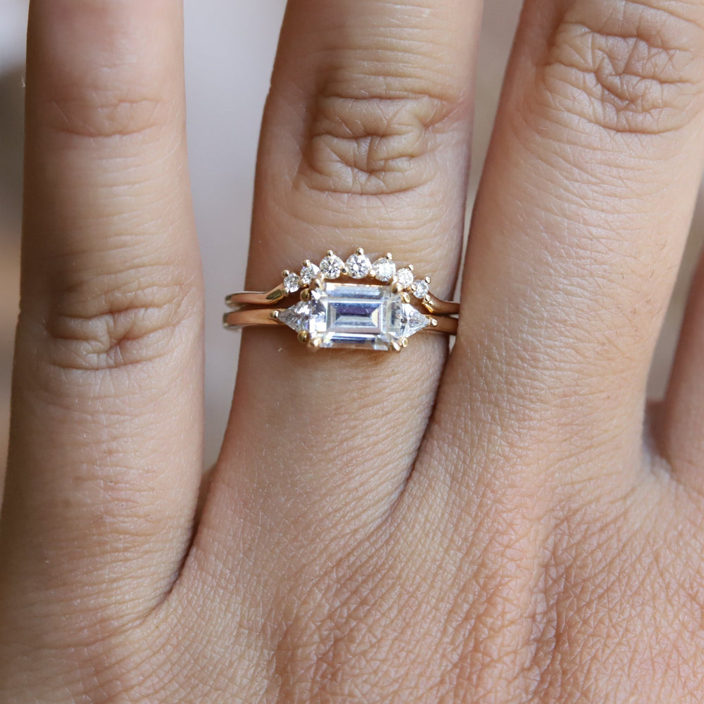 Alexis | 14K Emerald Cut Moissanite & Triangle Moissanite East West Ring - Emi Conner Jewelry 