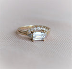 Alexis | 14K Emerald Cut Moissanite & Triangle Moissanite East West Ring - Emi Conner Jewelry 