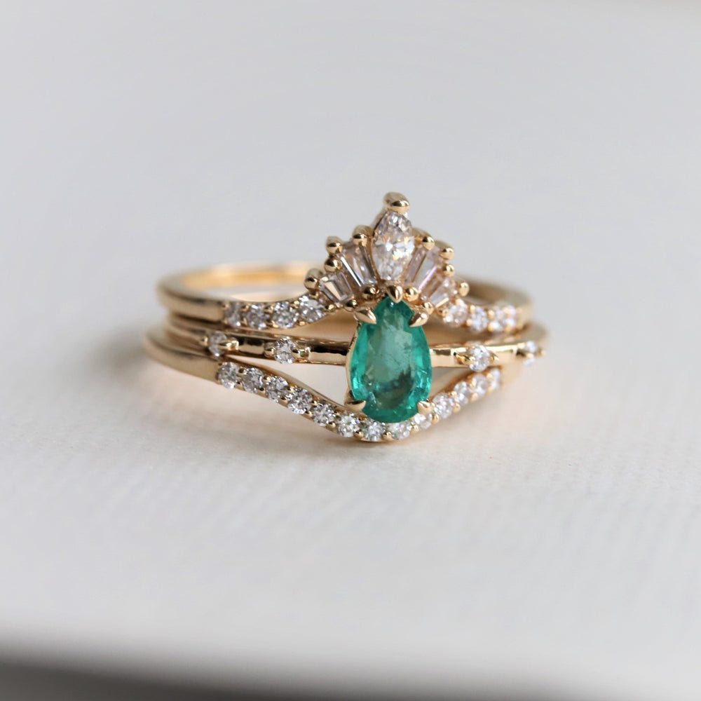 Aurora | Pear Emerald & Diamond Accented Ring