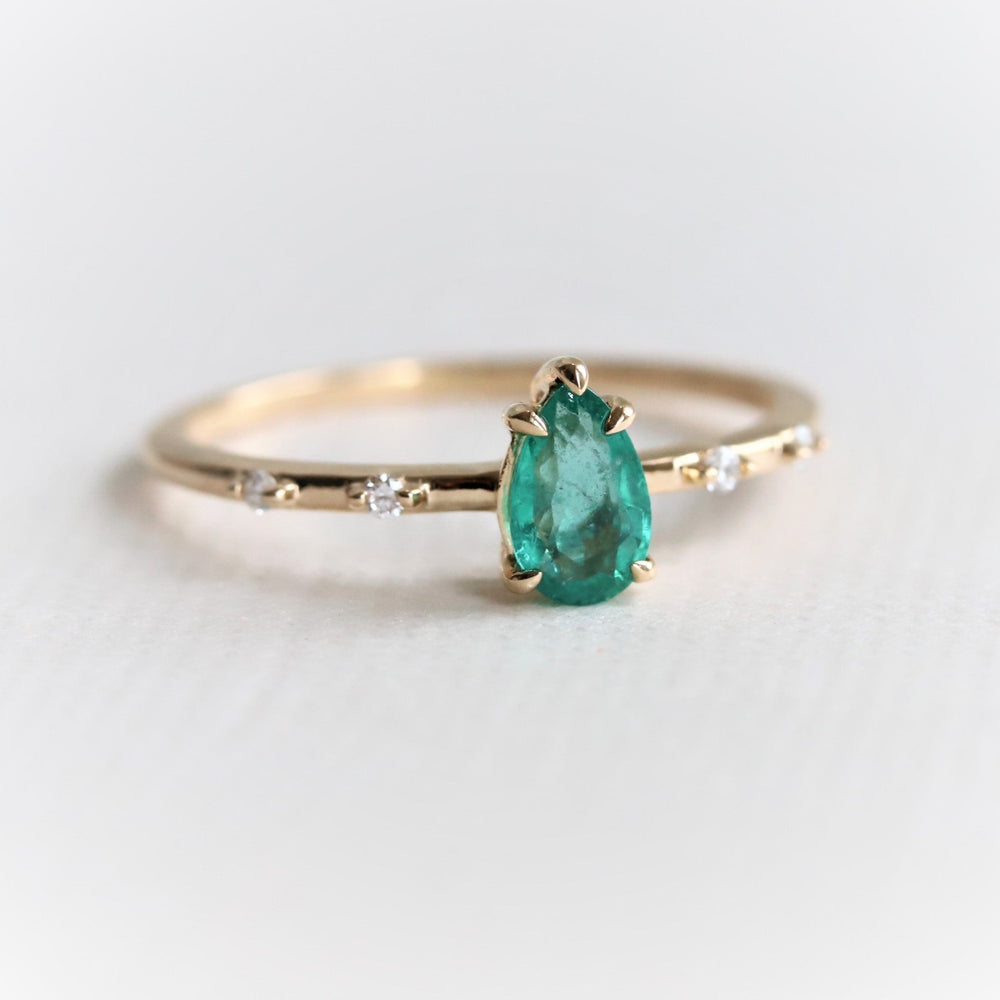 Aurora | Pear Emerald & Diamond Accented Ring