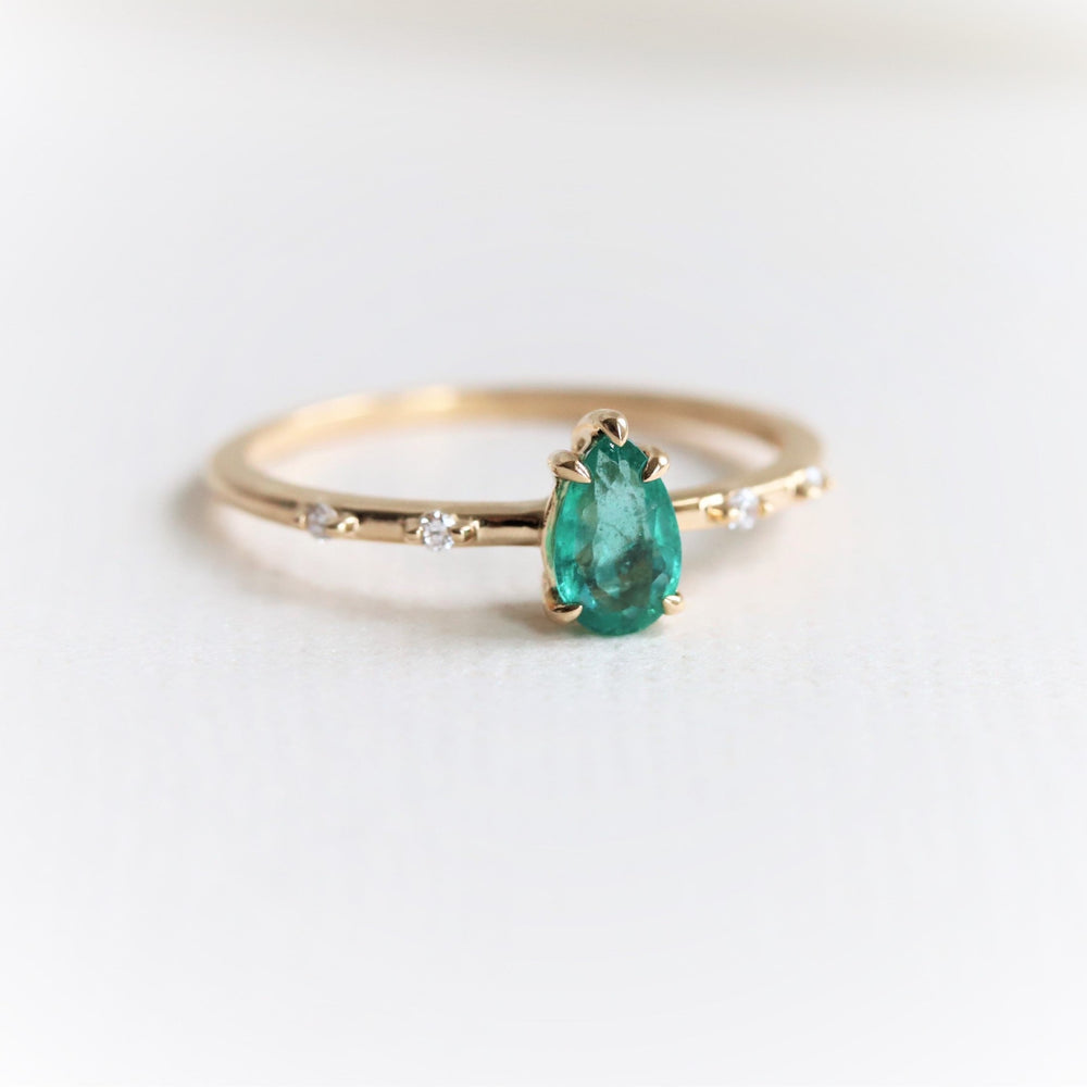 Aurora | Pear Emerald & Diamond Accented Ring