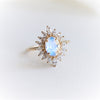 Lana | Oval Rainbow Moonstone Halo Ring