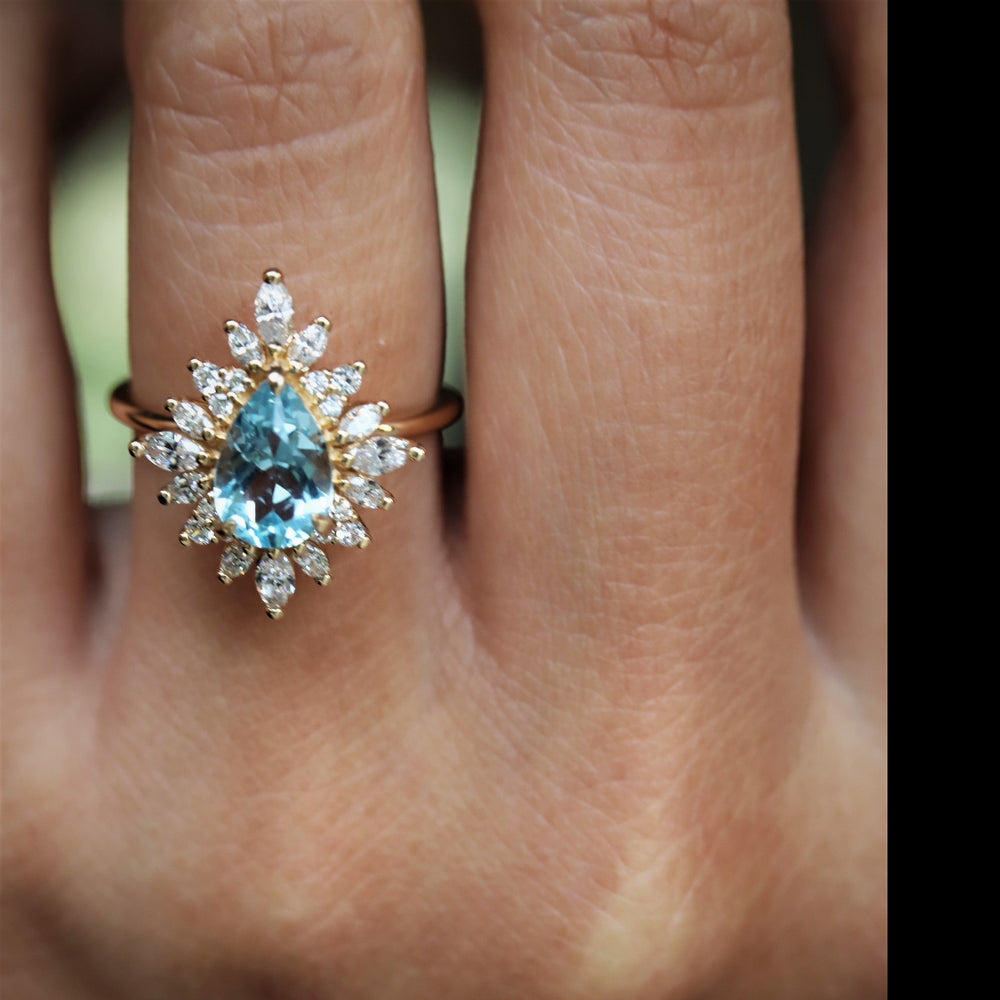 Lana | Pear Sky Blue Topaz Halo Ring