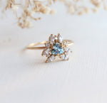 Layla | 14K Trillion Aquamarine & Diamond Petite Cocktail Ring - Emi Conner Jewelry 