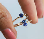 Aurora | 14K Emerald Cut Blue Sapphire & Diamond Accented Ring